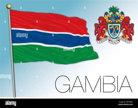 Gambia National Official Flag And Coat Of Arms African Country Vector