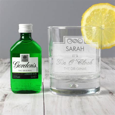 Personalised Gin Oclock Glass And Mini Gin Set Funky Hampers