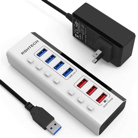 7 Ports Powered USB Hub With 4 Data Ports 3 Fast Charging Port RSH A35 W