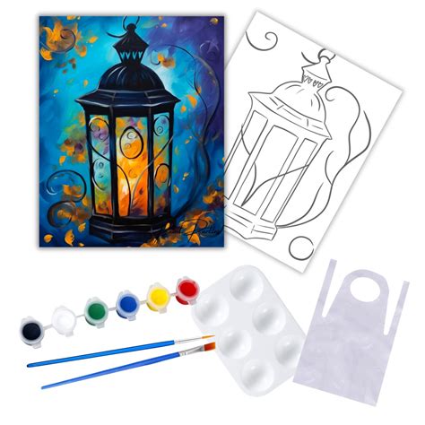 "Autumn Lantern" DIY Canvas Art Kit, Adult Beginner, Acrylic Paint Size ...