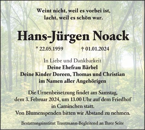 Traueranzeigen von Hans Jürgen Noack lr online trauer de