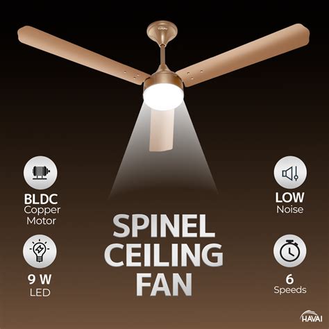 3 Blades Spinel BLDC Ceiling Fan Golden Copper 9W Led Light 340 RPM