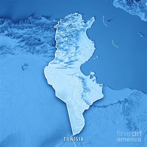 Tunisia D Render Topographic Map Blue Border Digital Art By Frank