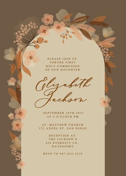 Fall Floral Arch - First Holy Communion Invitation Template | Greetings ...