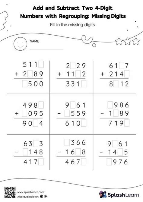 Add And Subtract Two 4 Digit Numbers With Regrouping Missing Digits