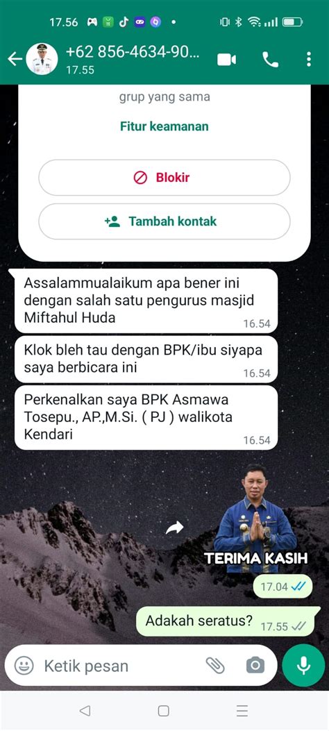 Waspada Penipuan Melalui Pesan WhatsApp Mengatasnamakan Pj Wali Kota