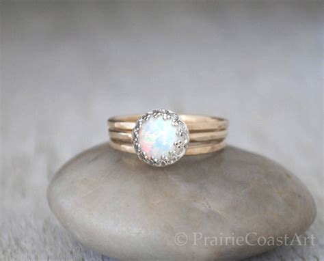 Rose Gold Opal Ring Set In K Rose Gold Filled Opal Ring Etsy