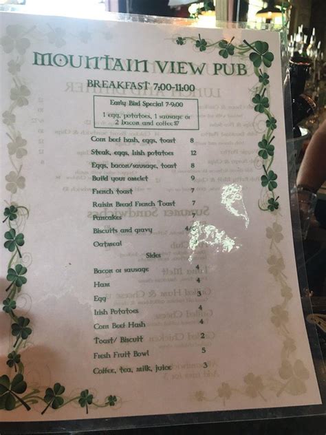 Menu at Mountain View Pub, Cave Creek