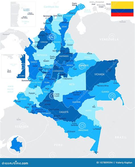 哥伦比亚 地图和旗子 详细的传染媒介例证 库存例证 插画 包括有 麦德林 政治 巴兰基利亚 商业 107809594