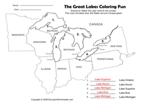 The Great Lakes Coloring Fun Worksheet for 4th - 7th Grade | Lesson Planet