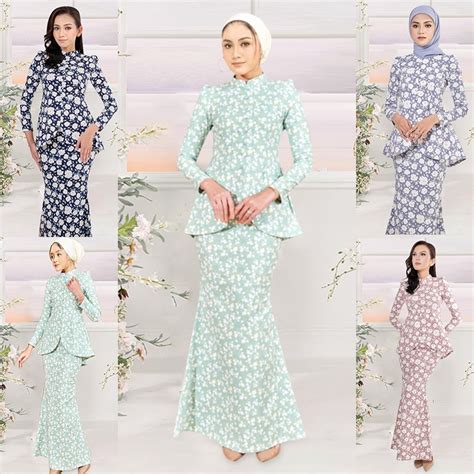 Sarah Kurung Baju Raya 2024 Baju Kebaya Muslimah Floral Baju Kurung