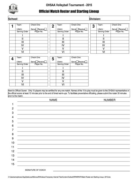 Printable Volleyball Lineup Sheets