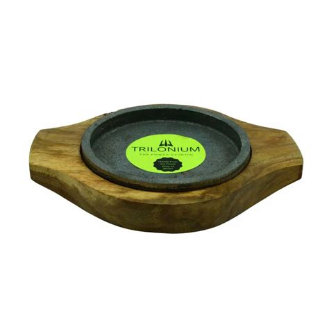 Trilonium Cast Iron Round Sizzler Plate With Wooden Base Inches At