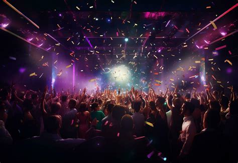 Party scene from a festive night club with happy people and friends ...