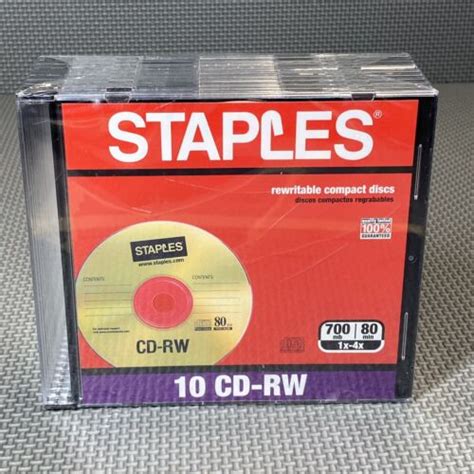 Staples CD RW Rewritable Compact Discs Pack Of 10 With Jewel Case 700mb