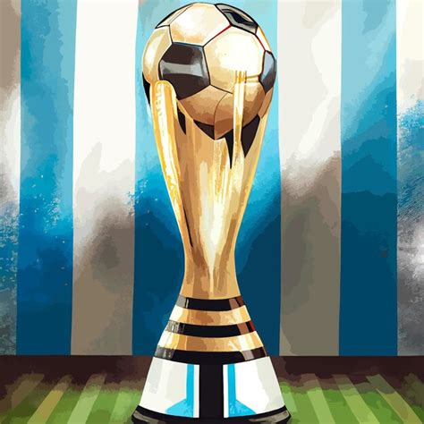 Trofeo de la copa mundial de fútbol con la bandera de argentina Foto