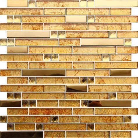 Gold Color Glass Mosaic Tile For Interior Wall Decoration Foshan