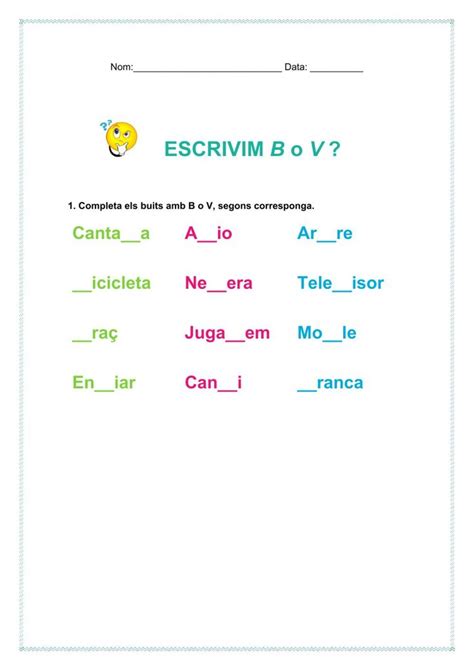 An Escrimi B O V Worksheet With Spanish Words And Pictures