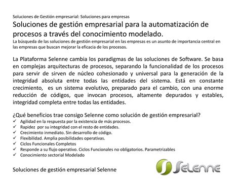 Solucion De Gestion Empresarial Selenne Ppt