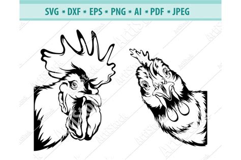 Rooster Head Svg Chicken Head Svg Farmhouse Png Eps Dxf