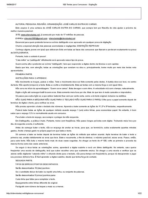 Textos Para Treinar Digitação Pdf - Textos Práticos para Treino de Digitação | PDF | Lente (ótica) | Brasil