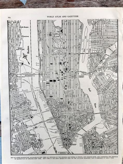 Antique Map Of Upper Manhattan New York City Map Nyc 1937 Etsy