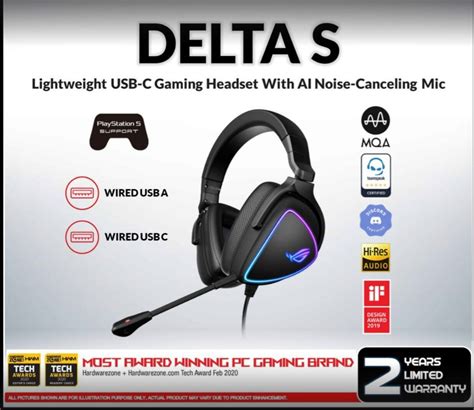 Asus Rog Delta S Gaming Headset With Aura Sync Rgb Lighting Noise Canceling Usb C Audio