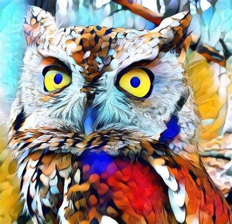 An Owl With Yellow Eyes Is Sitting On A Branch