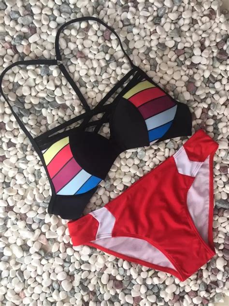 2016 Push Up Red Halter Bikini Set Sexy Bandage Bikinis Women Summer