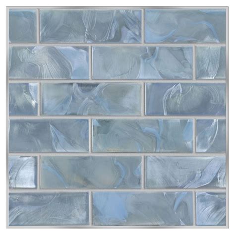 These Are 2x6 Subway Tiles With A Blue Swirl Iridescent Color Which Reminds Us Of Water Mounted