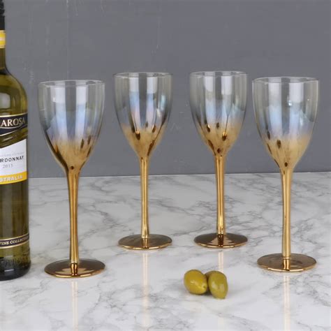 Set Of Four Gold Ombre Wine Glasses By Dibor