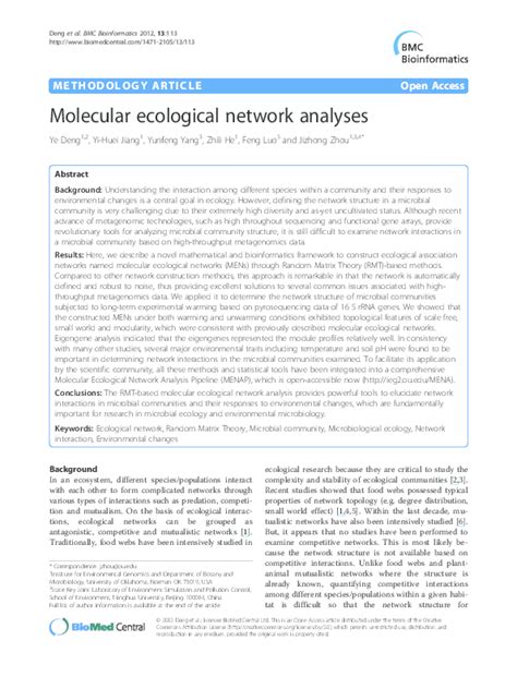 Pdf Molecular Ecological Network Analyses