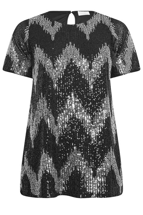 Yours London T Shirt Met Zigzag Pailletten In Zwart Yours Clothing