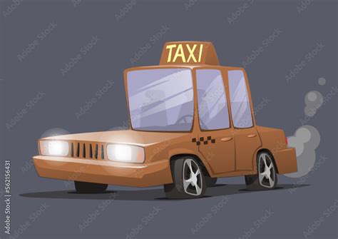 Yellow cartoon taxi, vector drawing Stock Vector | Adobe Stock