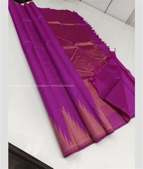 Magenta And Copper Color Kanchi Pattu Sarees With Temple Border Design