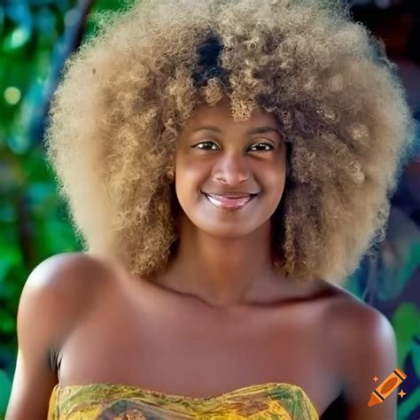 Tahitian Woman With Afro Blonde Hair Wearing A Flowy Blouse On Craiyon