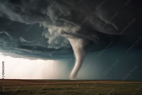 big dangerous tornado destroys local fields, generative AI Stock ...