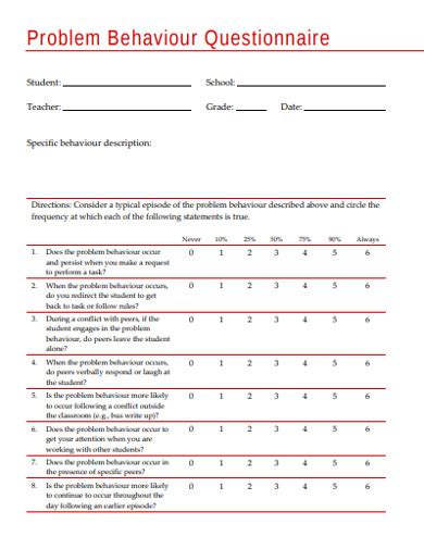 Problem Behavior Questionnaire 4 Examples Format Pdf Examples