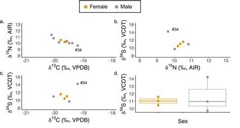 Stable Carbon Nitrogen And Sulfur Isotope Data Of All Sexed