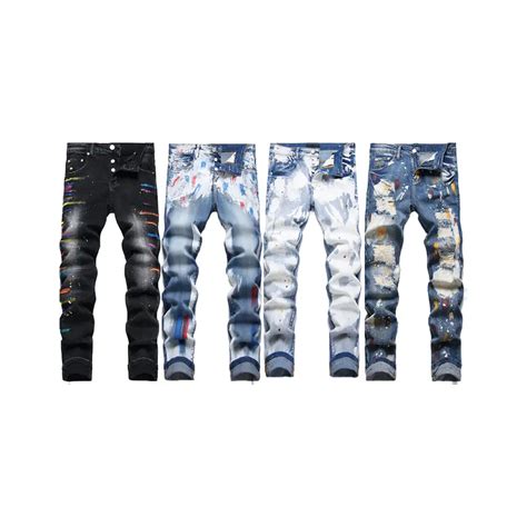 Purple Stacked Ripped Jeans Men Designer Jeans Brand Fashion Clothing