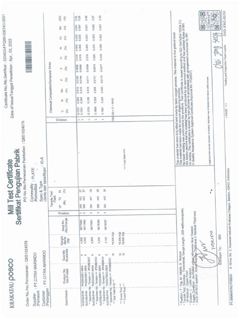 mill certificate bki