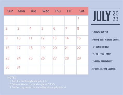 Printable July 2023 Monthly Calendar Template in Illustrator, Word ...