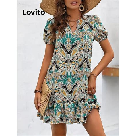 Lovito Vestido Boho Tribal Estampa Em Camadas Para Mulheres