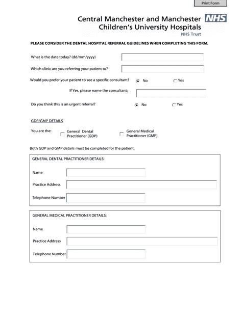 Manchester Dental Hospital Referral Form Fill Online Printable