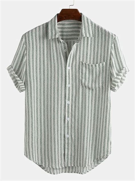 Men Striped Casual Short Sleeves Lapel Shirt In 2020 Hot Shirt Lapel