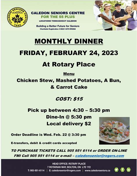 Caledon Seniors Centre February Dinner At Rotary Place Just Sayin