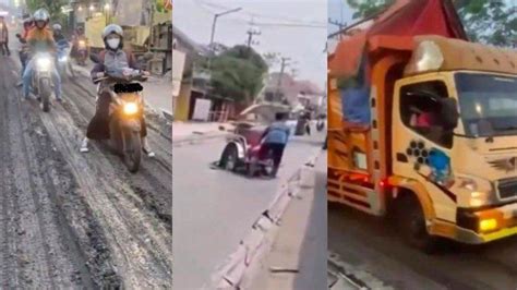 Aksi Pengendara Lintasi Jalan Cor Di Jombang Padahal Masih Basah Kini