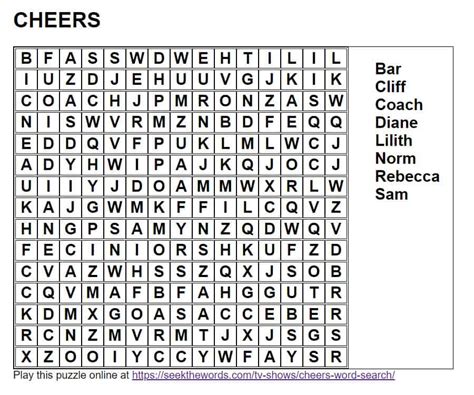 Cheers Word Search Pdf Printable Seek The Words