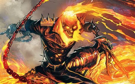 HD Wallpaper Comics Ghost Rider Bike Chain Fire Marvel Comics