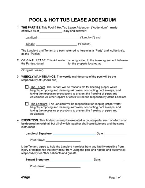 Free Pool Hot Tub Lease Addendum Form Pdf Word